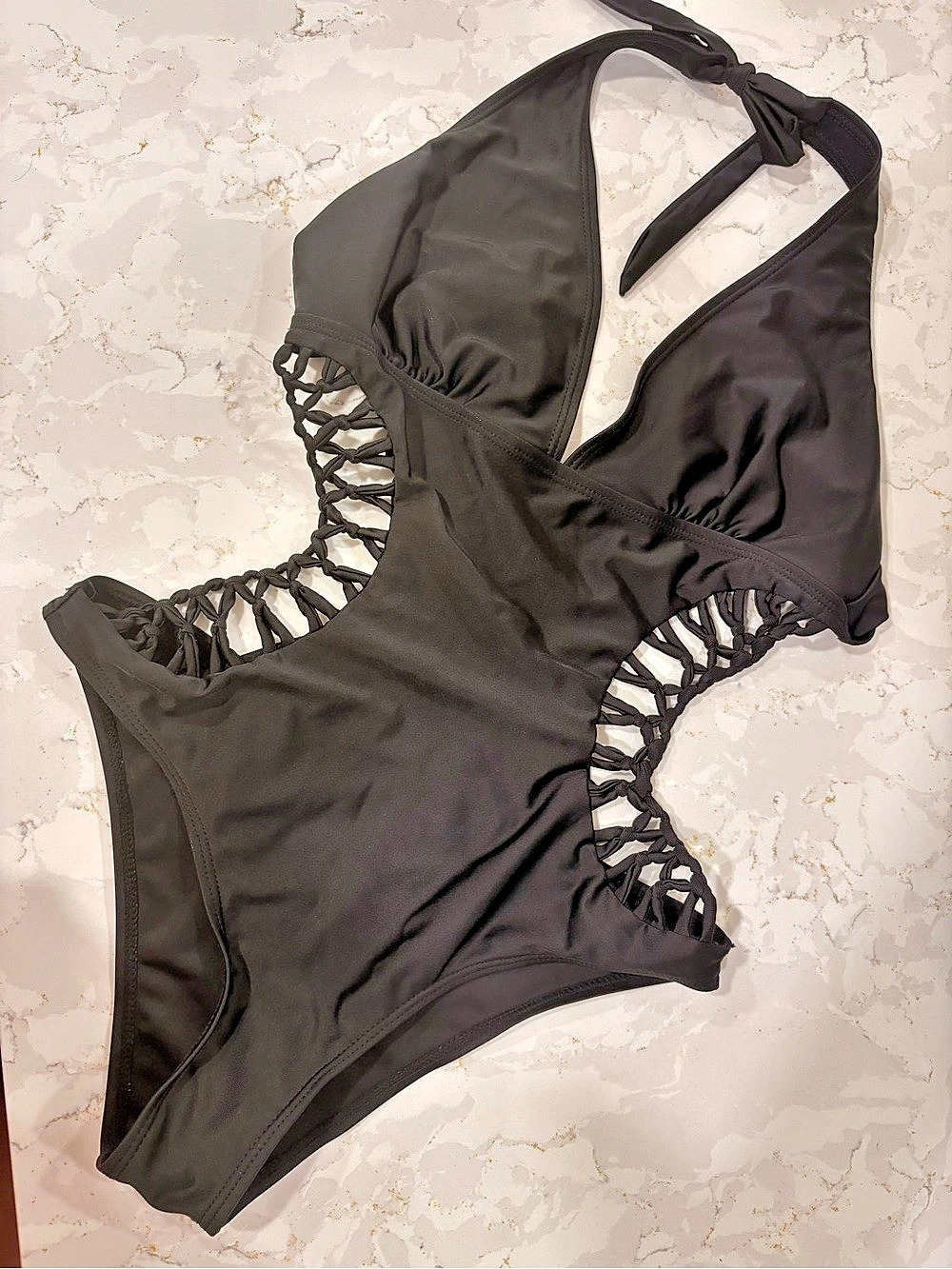 Black Lace-Up One-Piece Swimsuit